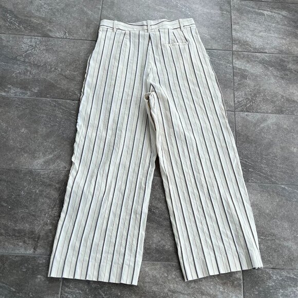 Banana Republic Alva Linen Cotton Wide Leg High Waist Pant Size 14 White Striped - Picture 7 of 15